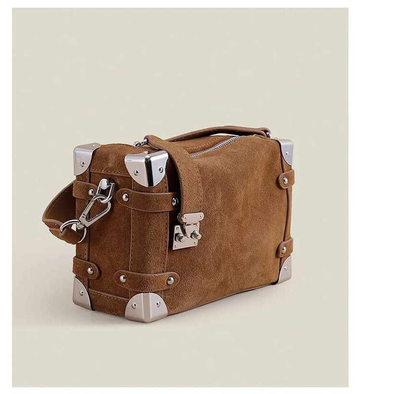 NEW Fashion Designer Small Box Shape Flap Matte Suede Cow Leather Women Messenger Crossbody Bag Maroon Daily-Use Purse