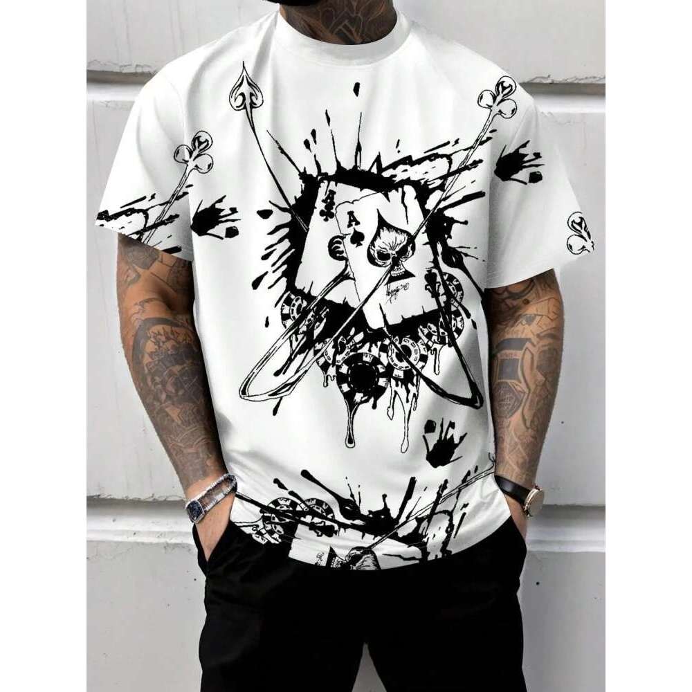 D Poker Printed Men s Fitness T shirt City Fashion Short sleeved Top Summer Casual Daily