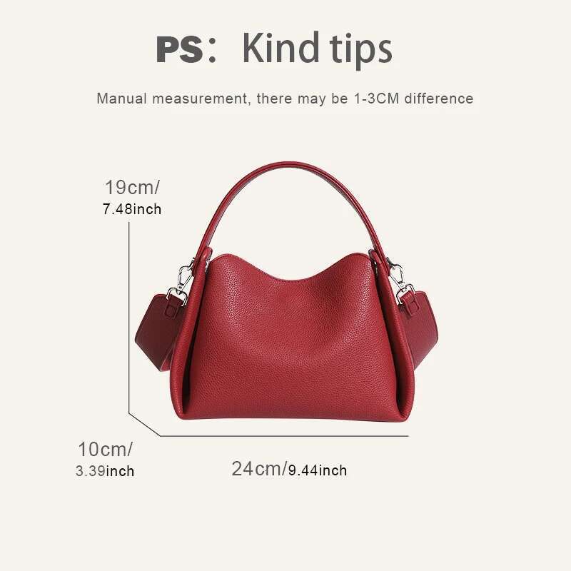 Bucket Bag For Women Designer Handbags New In PU Vintage Red Solid Color Small Lychee Pattern Messenger Bags