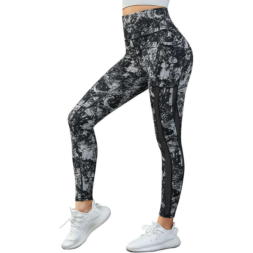 Women Yoga Pants Autumn Winter Pencil Printed Hip Lifting With Waist And High Elasticity Regular Mesh Splicing Bottom Pants YJ