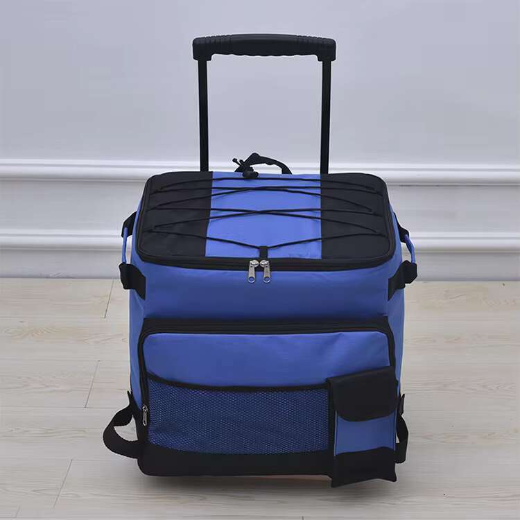 25 Hot Selling Large handcart insulated rolling camping soft cooler outdoor lunch bag with wine cans and food wheels