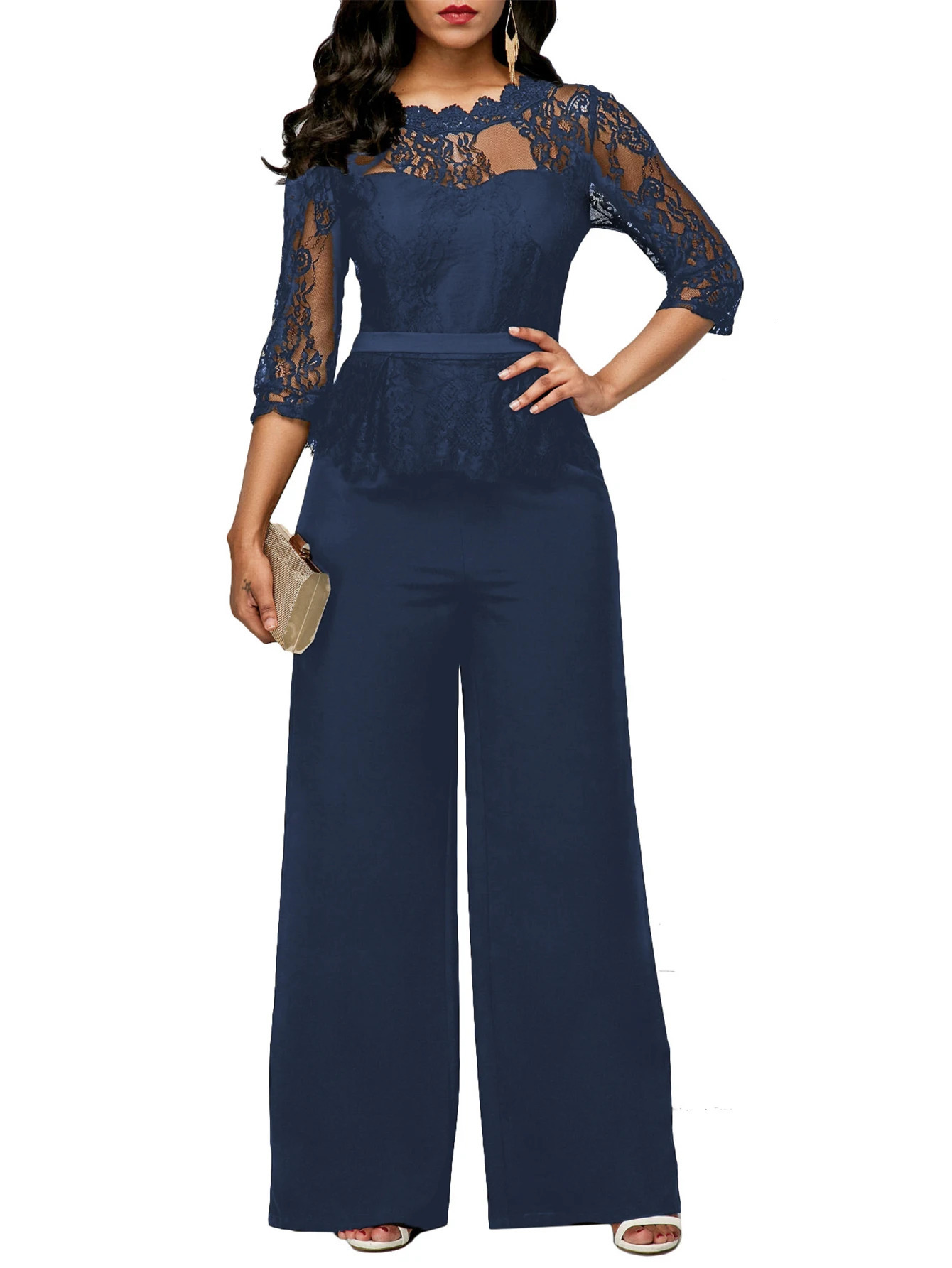 selling solid color short sleeved lace jumpsuit can be worn on the outside or inside suitable for various occasions 250326