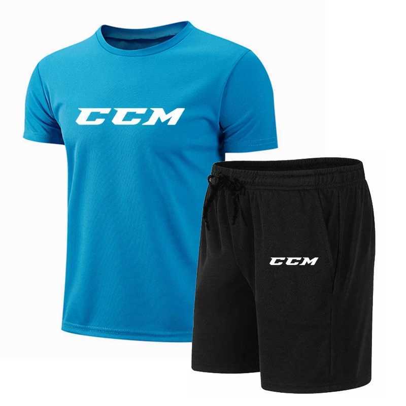 Summer mens fitness fashion mens casual sportswear quick drying sportswear CCM short sleeved T-shirt+short sleeved 2-piece setXJ250326