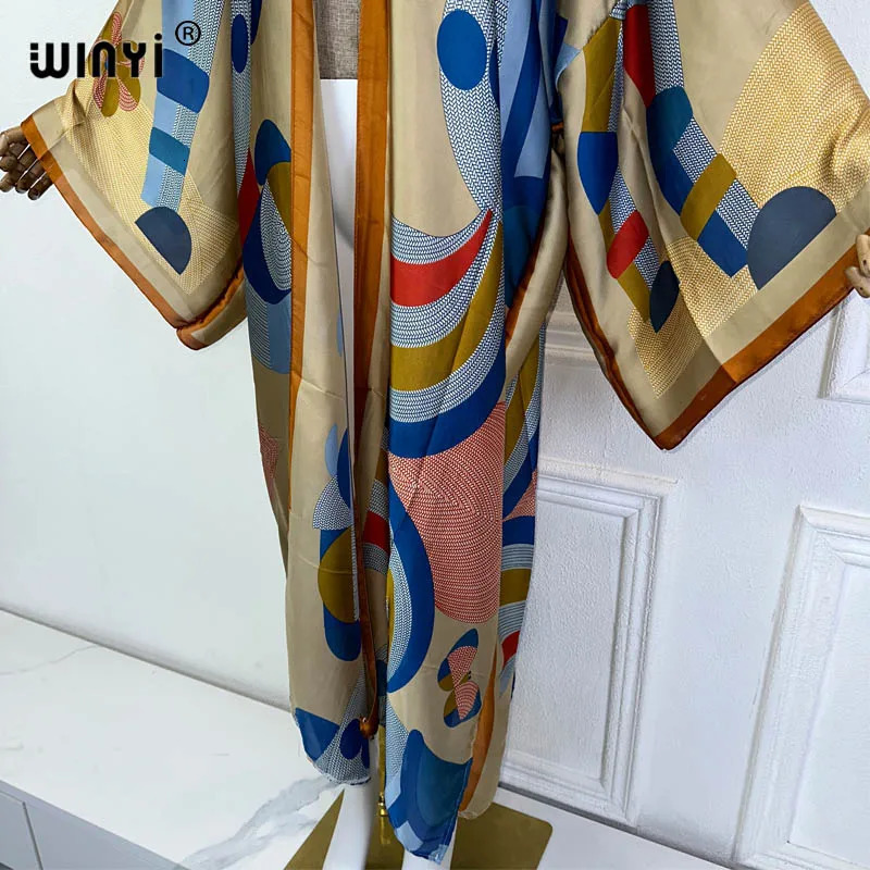 WINYI summer bohemian kimono beach cover swimsuit elegant African women cardigan sexy holiday long sleeved dress 250326