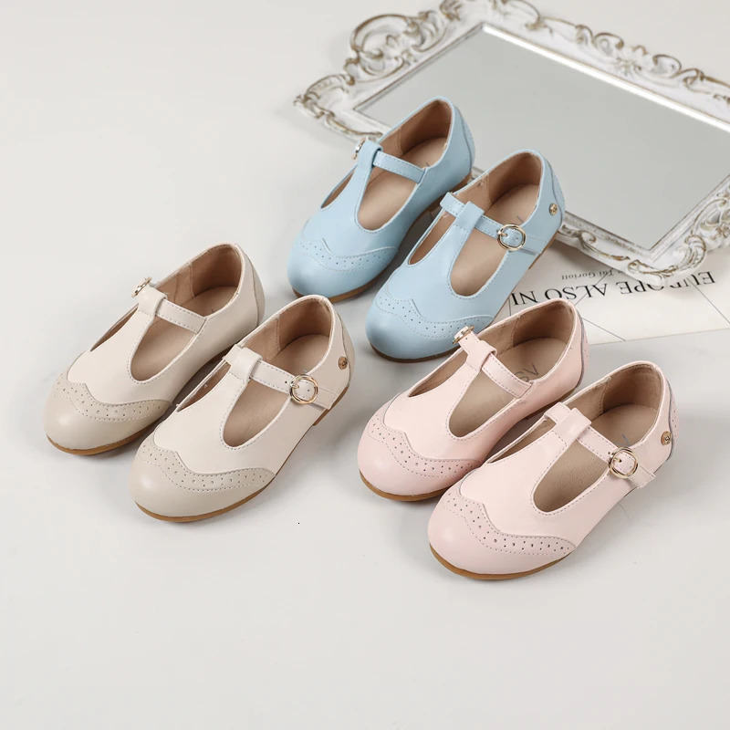 AS Kids Shoes Children Princess Shoes Baby Girls Beige Leather Shoes Toddler Fashion Flats Soft Sweet Shoes Party Mary Jane 250326