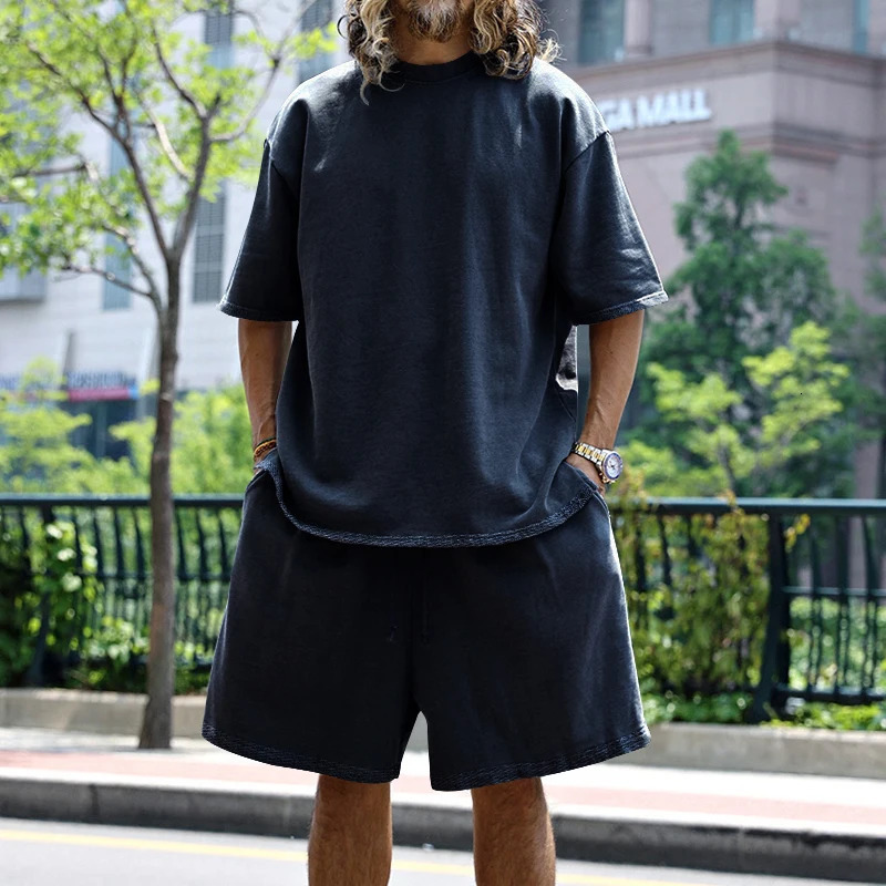 summer mens clothing Japanese style plus size casual loose sportswear short sleeved Tshirt twopiece set 250327