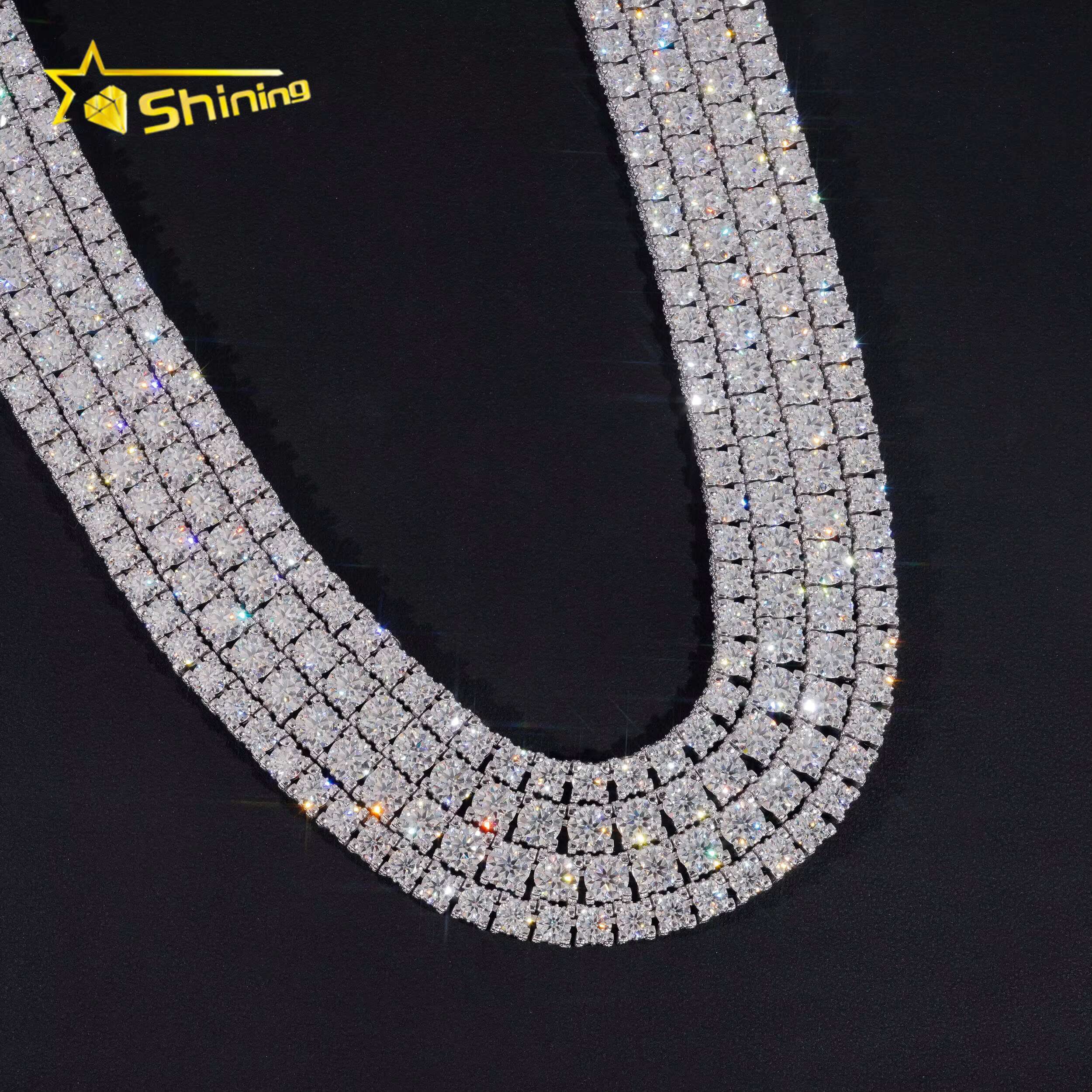 RTS Factory Price Hip Hop 925 Sterling Silver 5mm 6.5mm VVS Diamond Necklace Fully Iced Out Moissanite Tennis Chain