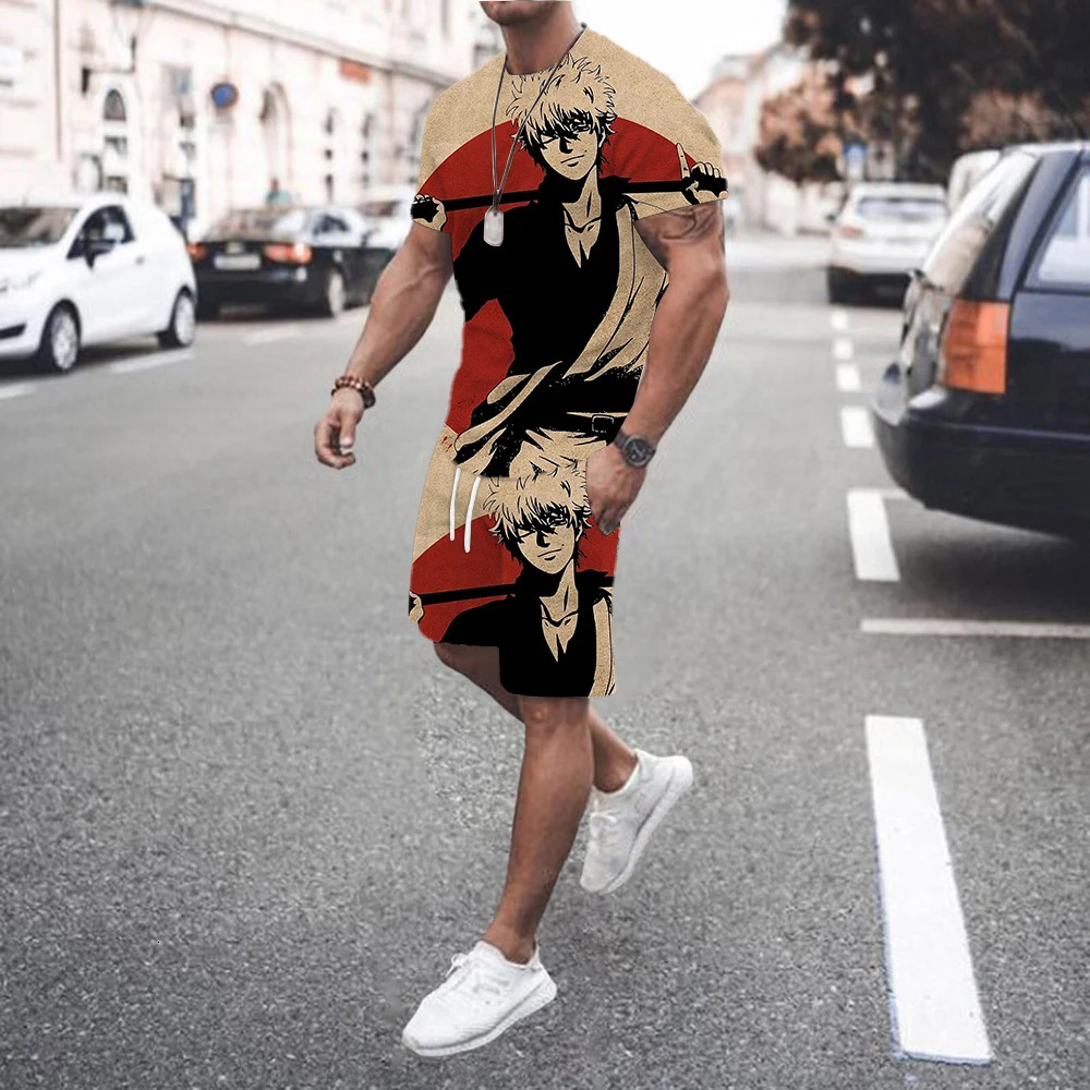 Mens casual sportswear round neck short sleeved loose fit sweatshirt suit style personalized streetwear summer items 250327