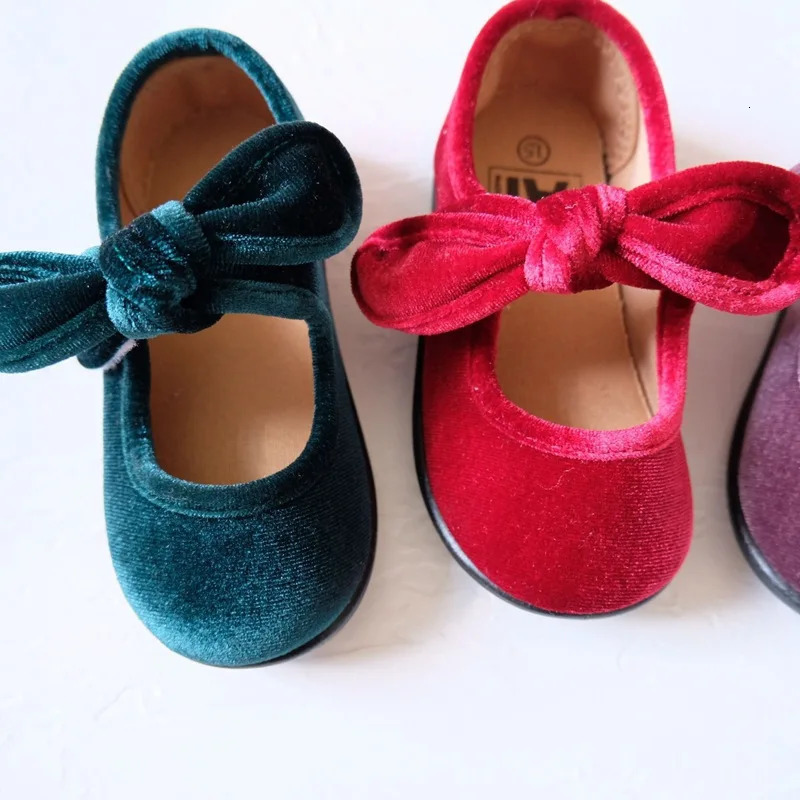 deer jonmi Korean Style Baby Girls Velvet Bowknot Princess Flat Shoes Soft Non-slip Toddlers Kids Shoes 250326