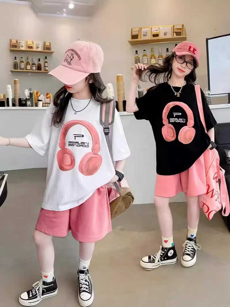 Girls summer T-shirt short sleeved set Korean version new casual summer sports childrens short sleeved two-piece setT250327