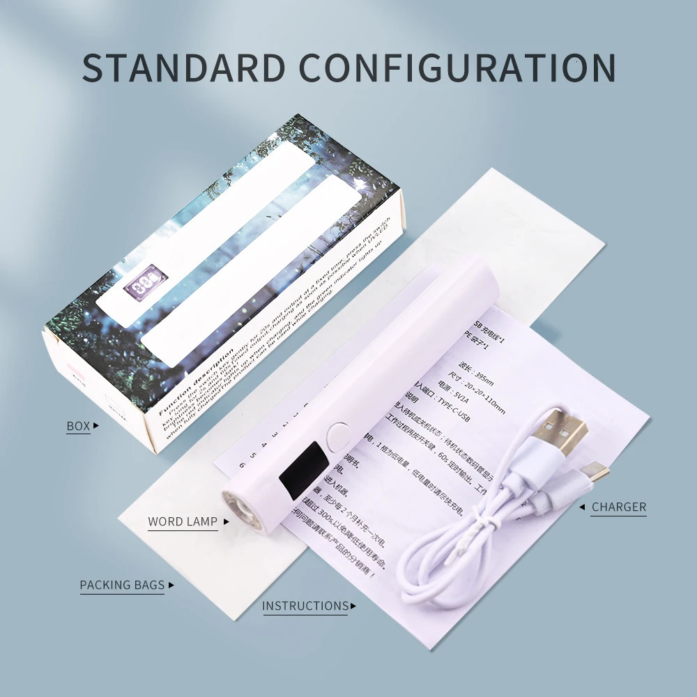 1Pcs handheld UV lamp 2W ripple 365nm 395nm professional nail dryer fast drying process 250325