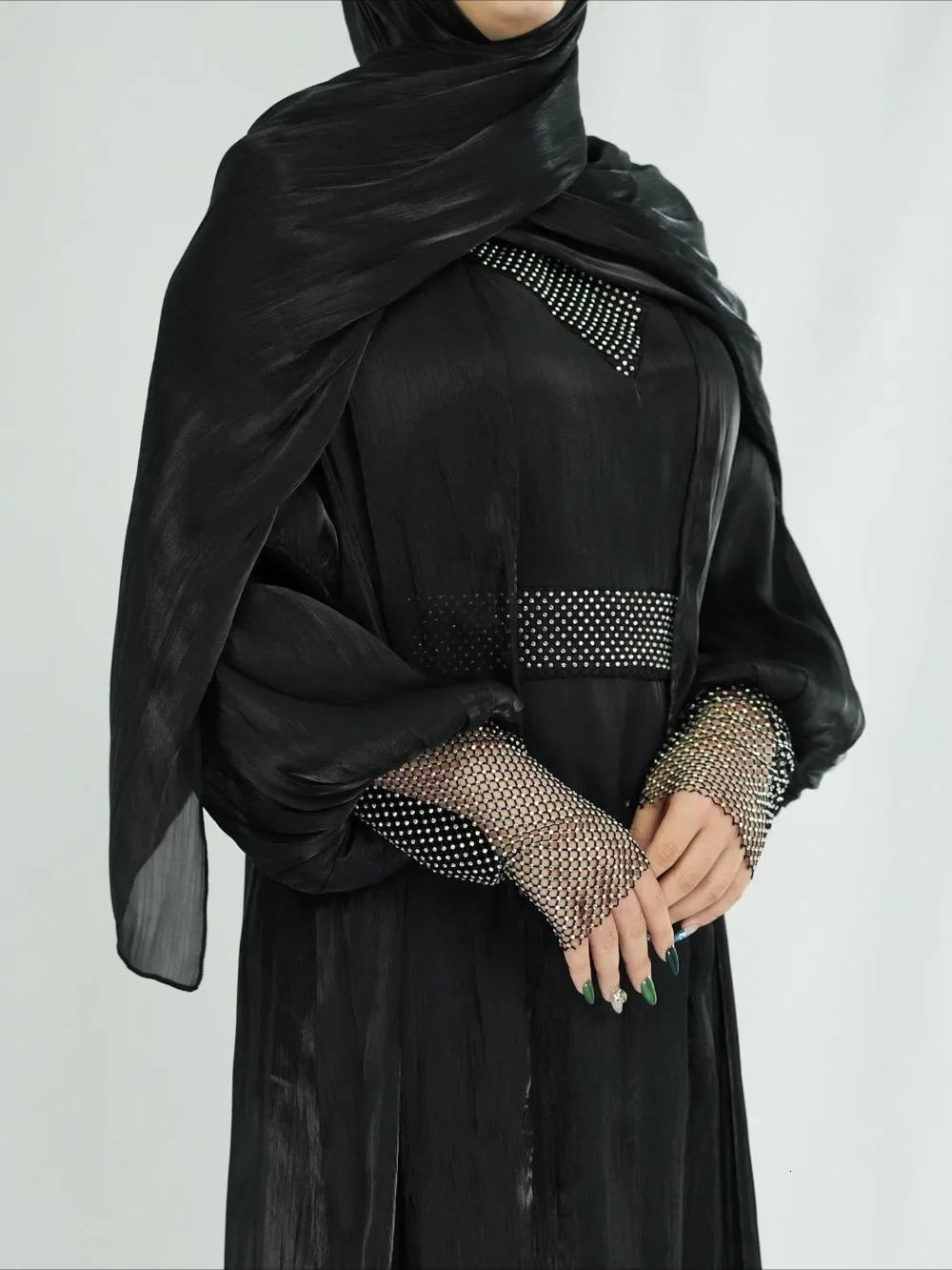 Party dress set of 3 suitable for Muslim Abaya women with scarf long cardigan wool sweater Vestdos belt Dubai Abayas Eid al Fitr Ramadan Jalabia 25032