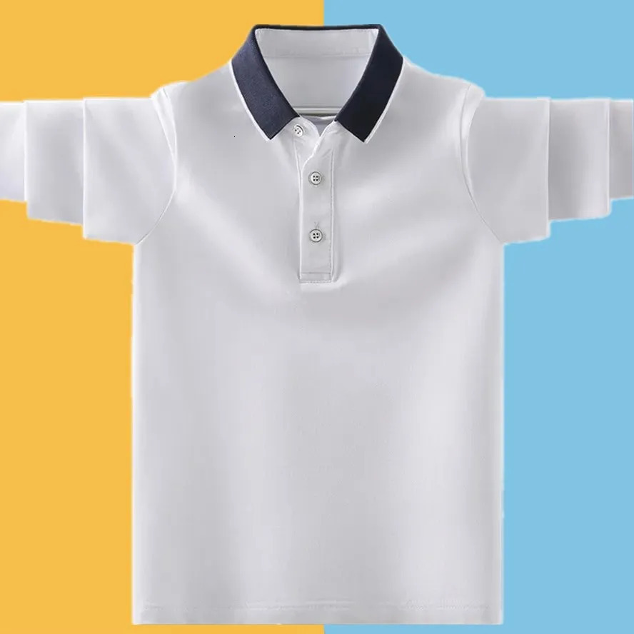 Kids School Uniform Polo Shirt Spring Autumn Childrens Casual Turn Collar Long Sleeve Tops For Teenager Boys 4-15 Years Clothes 250326