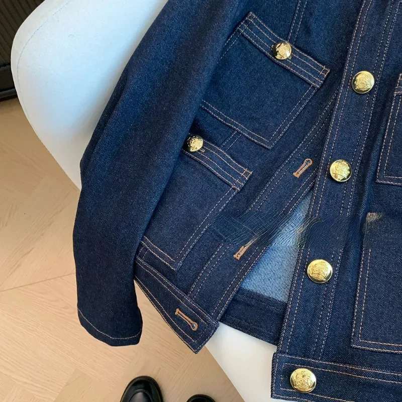 Womens denim jacket with spring and autumn buttons retro Chaquetas Korean fashion blue simple chic B386 250326