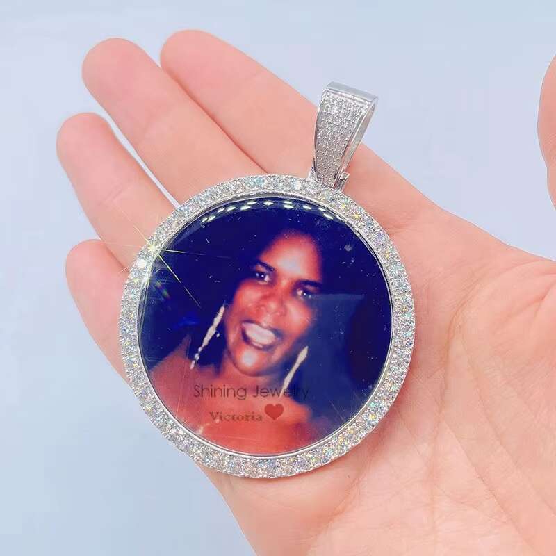 Sterling Silver Iced Out Hip Hop Moissanite Diamond Picture Frame Memory Pendant