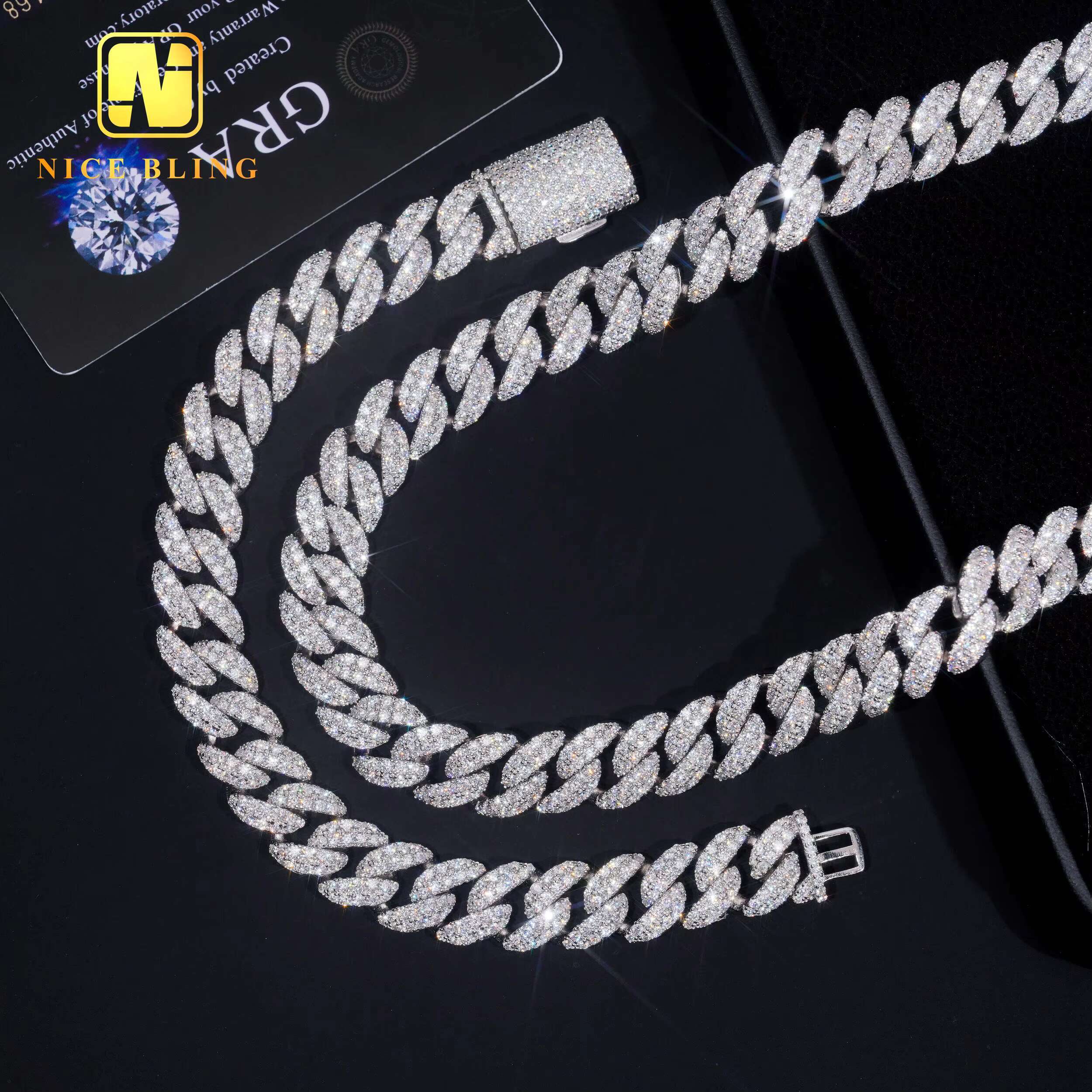 Custom Hip Hop Jewelry Necklace 12mm Diamond Iced Out Cuban Link Chain 925 Sterling Silver VVS Moissanite Necklace Bracelet