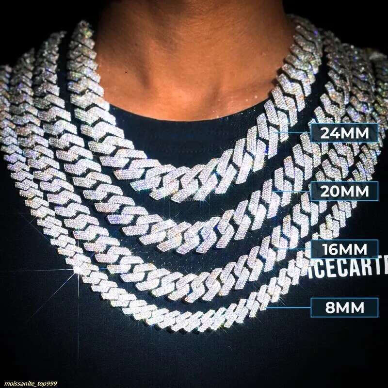 20MM Width Soild Sier Iced Out Moissanite Cuban Chain Necklace for Men's necklace