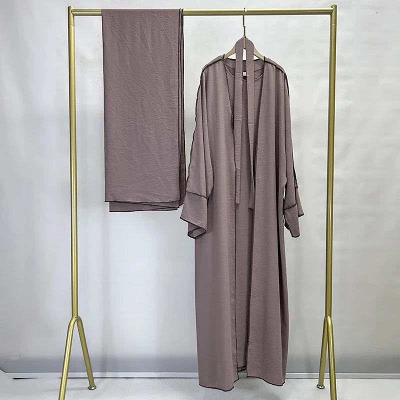 Three piece Abaya set no headscarf shoulder strap jazz crepe kimono sleeveless dress EID Ramadan Muslim womens Islamic clothing 250326