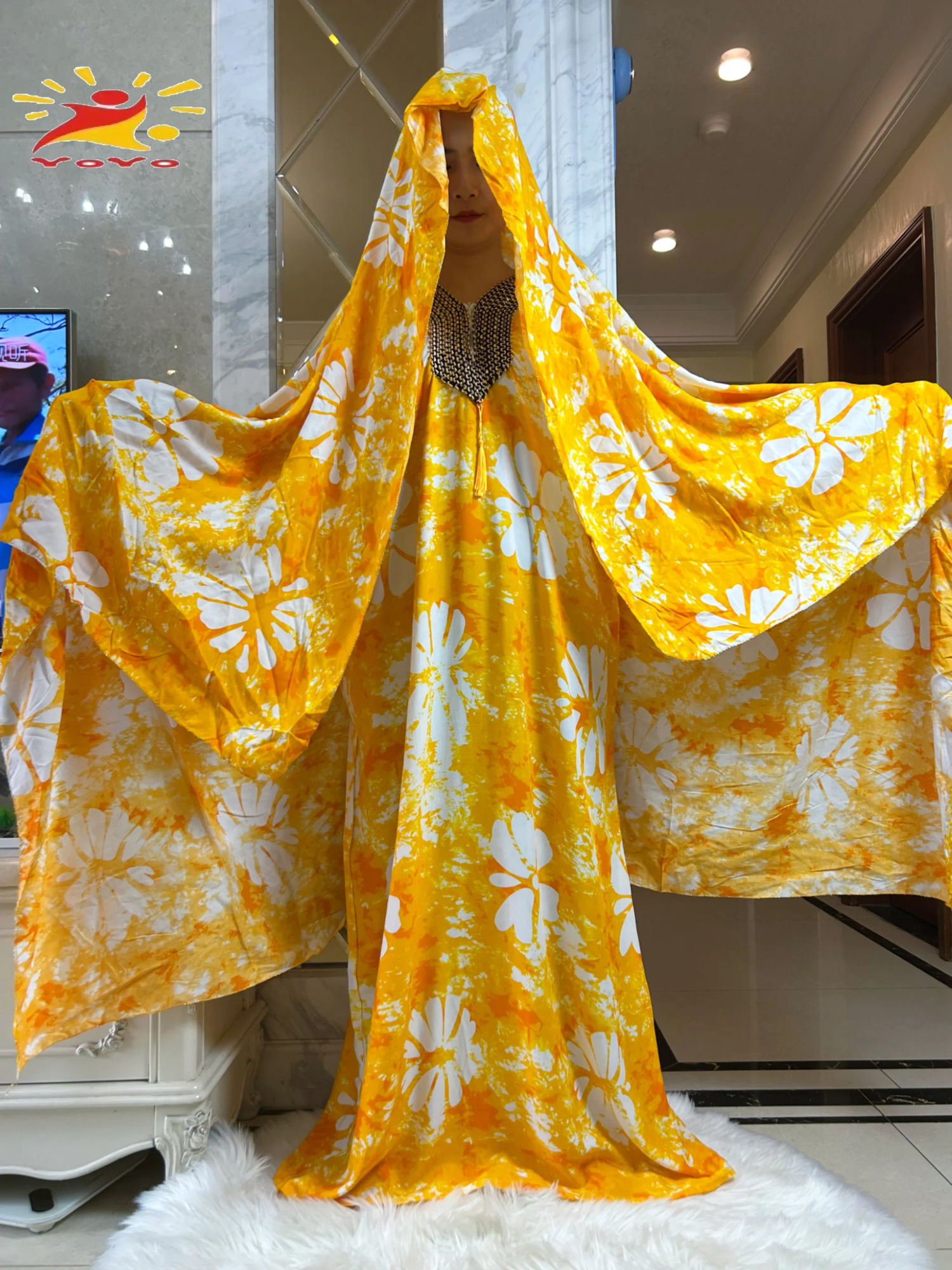Muslim Abayas Womens Ramadan Fashion Set Cotton Tie Dye Cloth Loose Robe 210x150cm Oversized Scarf 250326