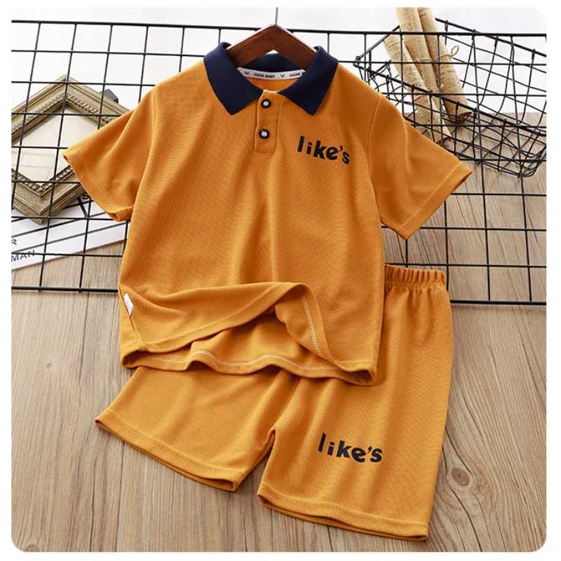Summer boys clothing set childrens collar T-shirt and shorts 2-piece set youth letter short sleeved topT250327