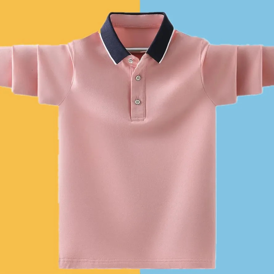 Kids School Uniform Polo Shirt Spring Autumn Childrens Casual Turn Collar Long Sleeve Tops For Teenager Boys 4-15 Years Clothes 250326