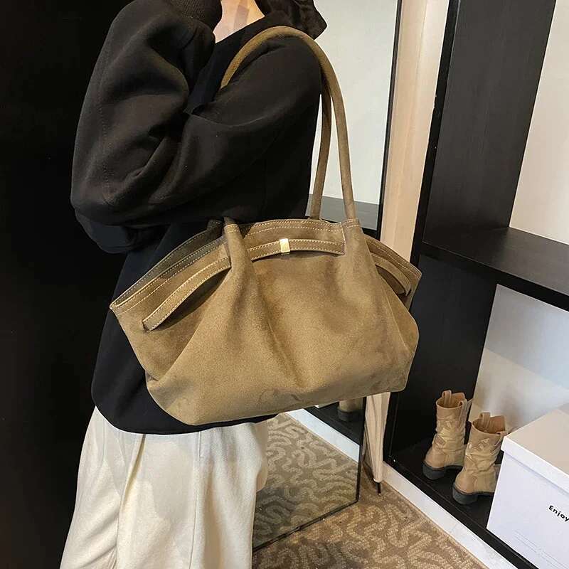 Large Nubuck Leather Tote Bags Lady Shoulder Bag For Women Winter New Korean Fashion Y2k Retro Handbags And Purses