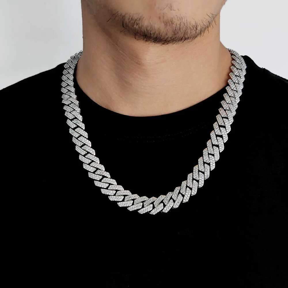 NY Top Quality S925 Silver Moissanite Cuban Chain 8/10/15MM Sterling Silver VVS Moissanite Cuban Necklace Hip Hop Jewelry