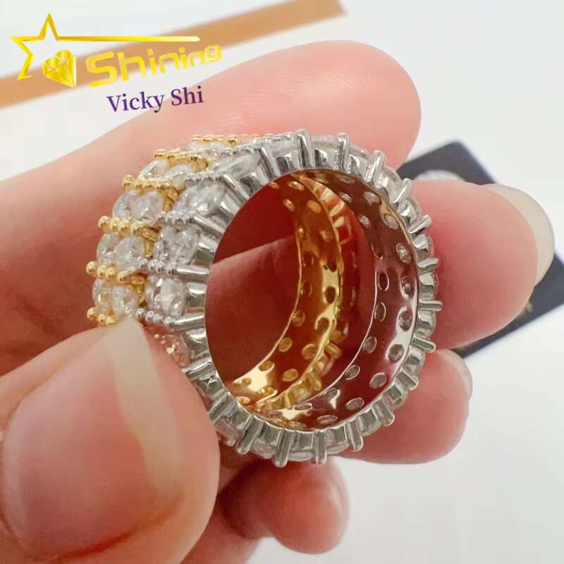Shining Fine Jewelry Women Eternity Ring Pass Diamond Tester 925 Sterling Silver Moissanite Ring Two Rows Ring Band