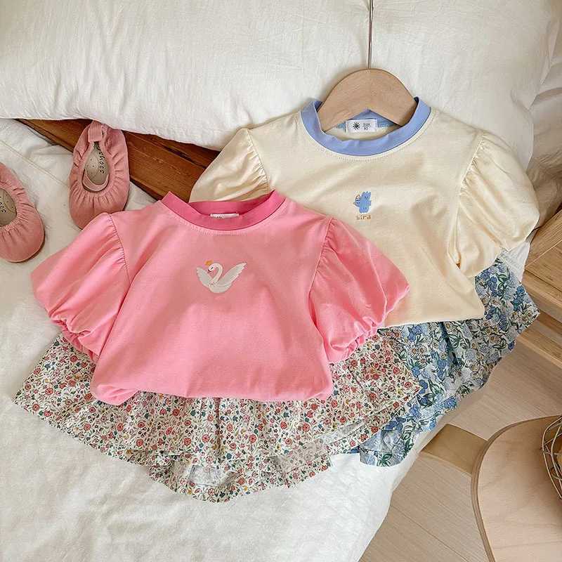 Childrens summer new short sleeved set girl T-shirt short sleeved set cute bubble sleeve T-shirt girl fashion two-piece setT250327