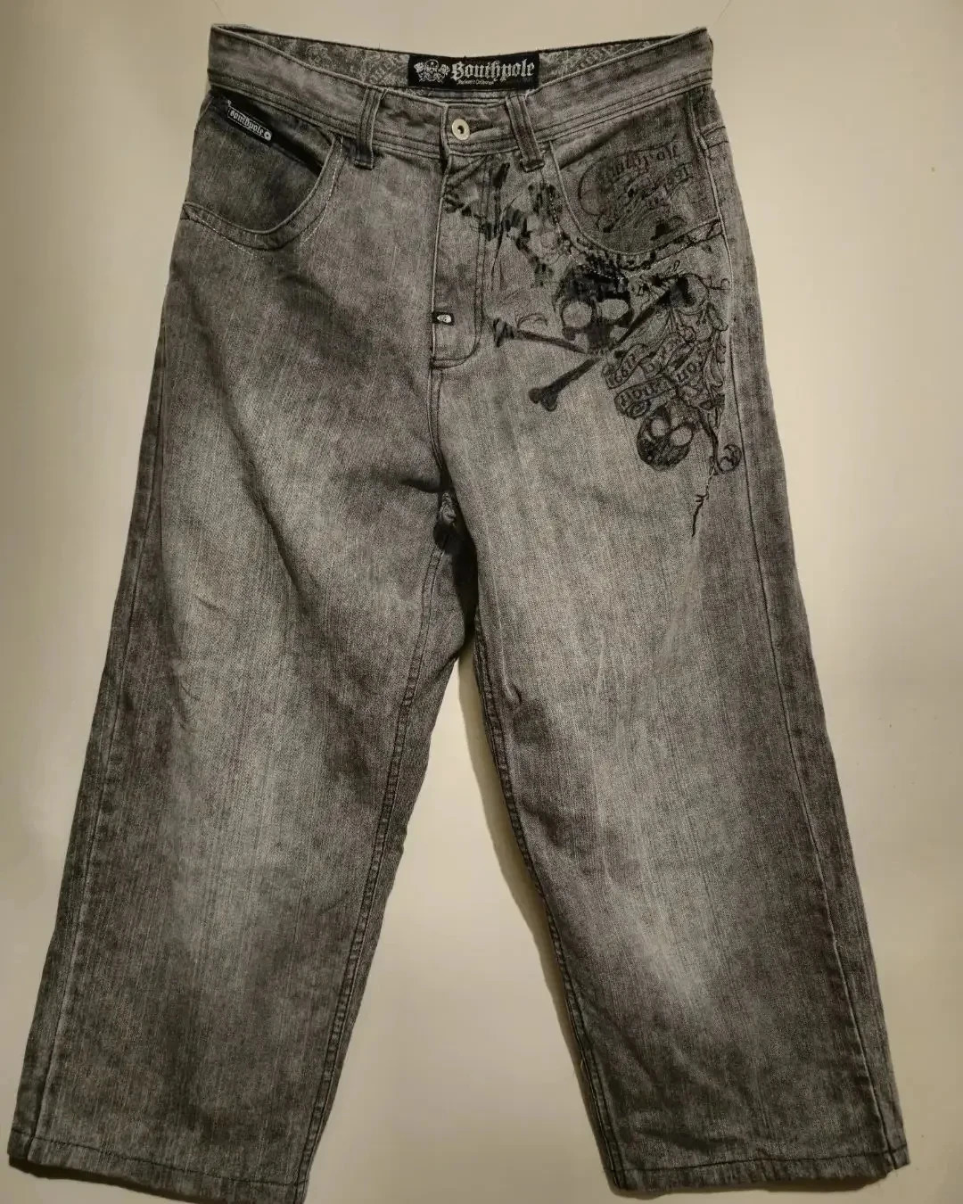 2024 American Harajuku Vintage Print Jeans Y2K Women Washed Gray Straight Pants Street Gothic Loose Unisex Trousers 250317