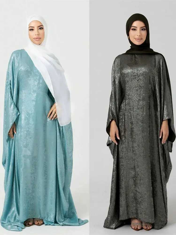 Batwing Butterfly Satin Khimar Abaya Dubai Luxury Muslim Maxi Dress Kaftan Abayas For Women Ka Caftan Robe Femme Vestidos X2505141