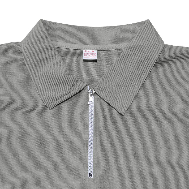 Summer European and American Mens Solid Color Set with Collar Short Sleeve Zipper Clothing 250326