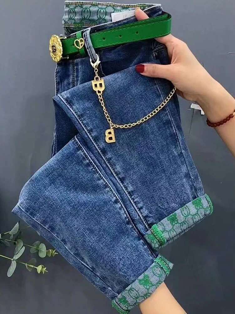 2023 NEW Spring Autumn High Waist Straight Loose Fit Stretch Haren Denim Ladies Ankle-Length Jeans Pants