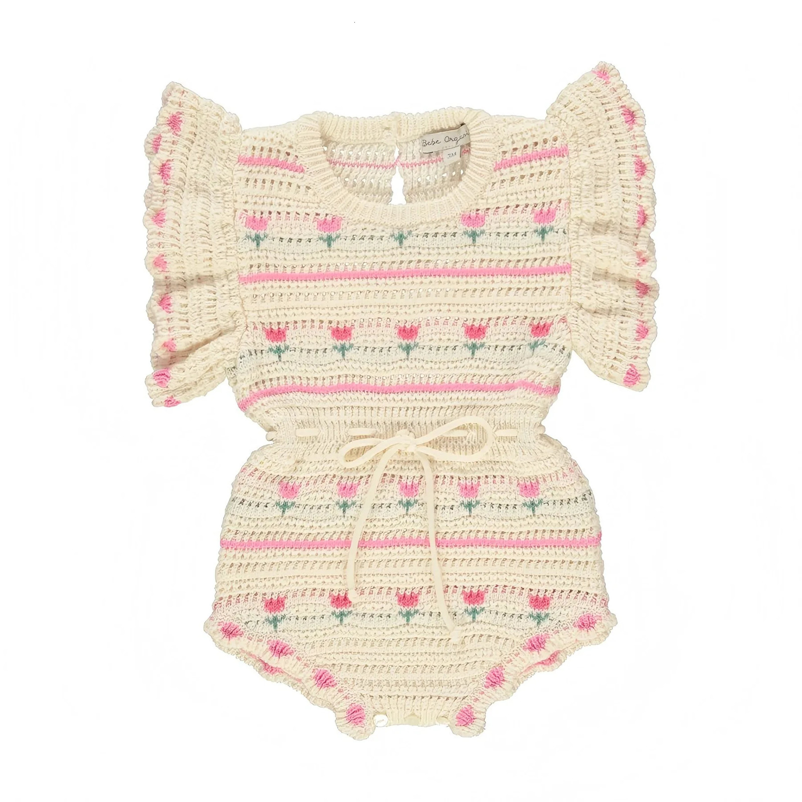 BEBE Knitted Set 2025 Summer Girls Lapel Solid Color Dress Baby Flowers Knitted Sleeveless Top Shorts 250326
