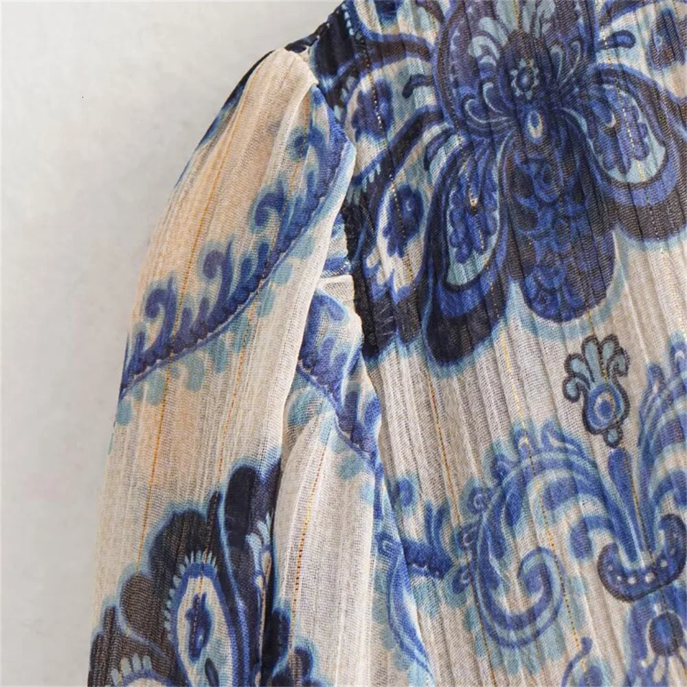2024 ZAR SpringSummer European and American Fashion Casual Metal Line Printed Dress 250324