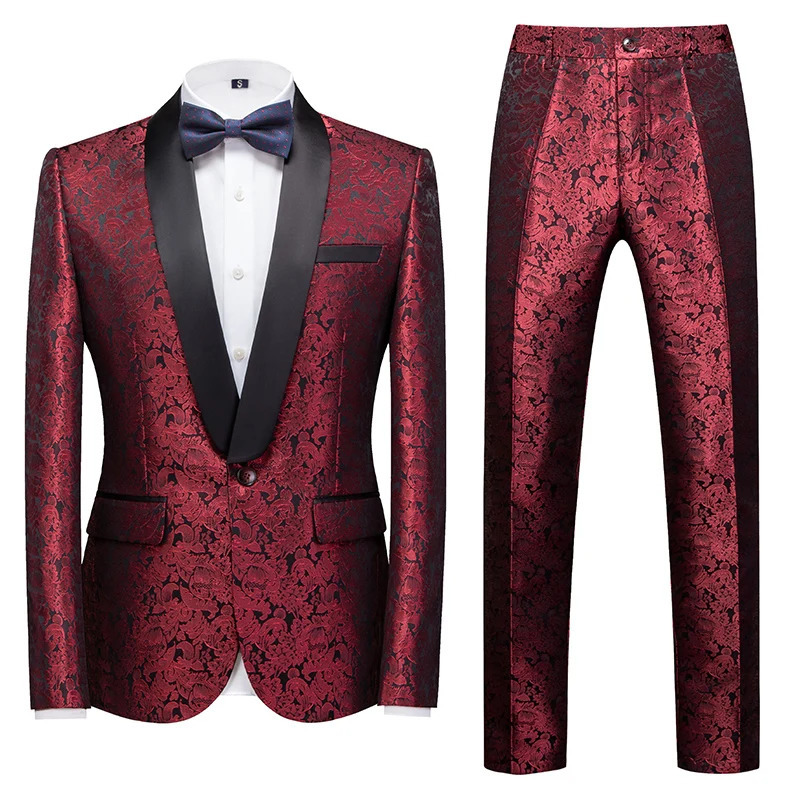 High end mens wedding jacquard suit plus size 6XL single chest slim fit tailcoat jacket and pants 250326