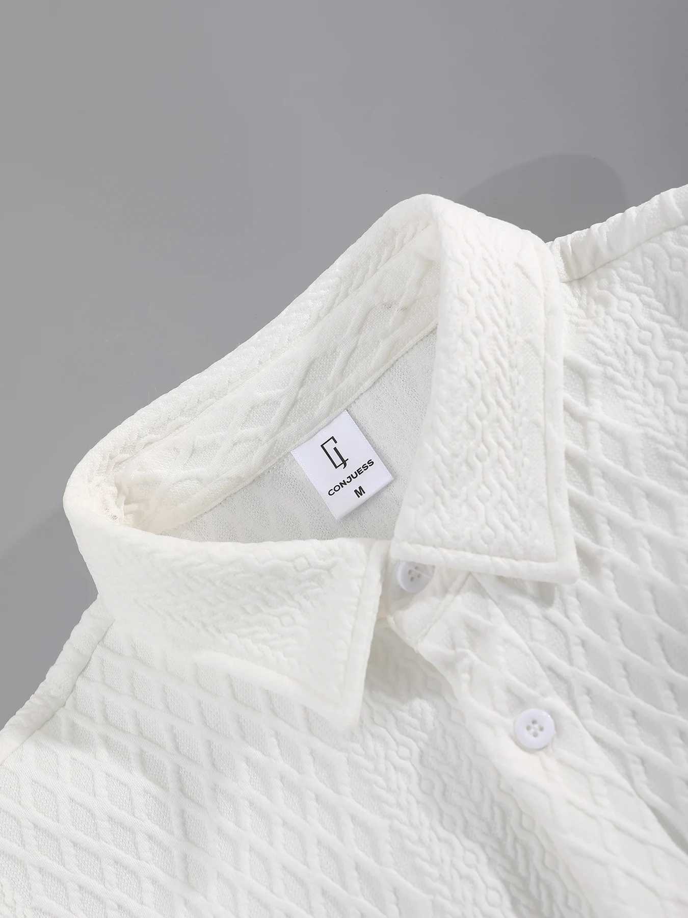 Mens 2-piece heavy-duty casual wear knitted textured short sleeved lapel shirt and drawstring shortsXJ250326