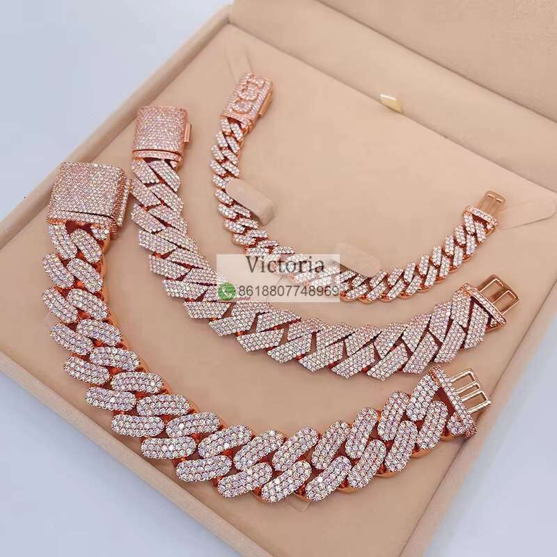 Hip Hop 13MM 20MM 23MM Miami Cuban Link Men Iced Out Rose Gold Moissanite Cuban Bracelet
