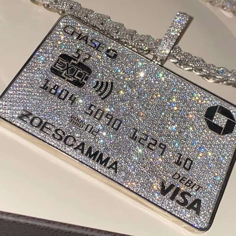 White Gold Plated Solid 925 Silver VVS Moissanite Diamond Iced Out Credit Card Pendant