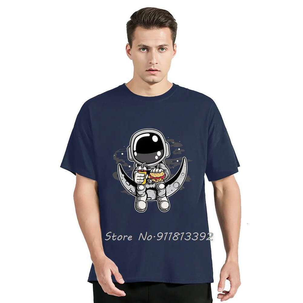 Men s cartoon astronomer pattern T shirt cotton summer clothing round neck short sleeved casual fashion