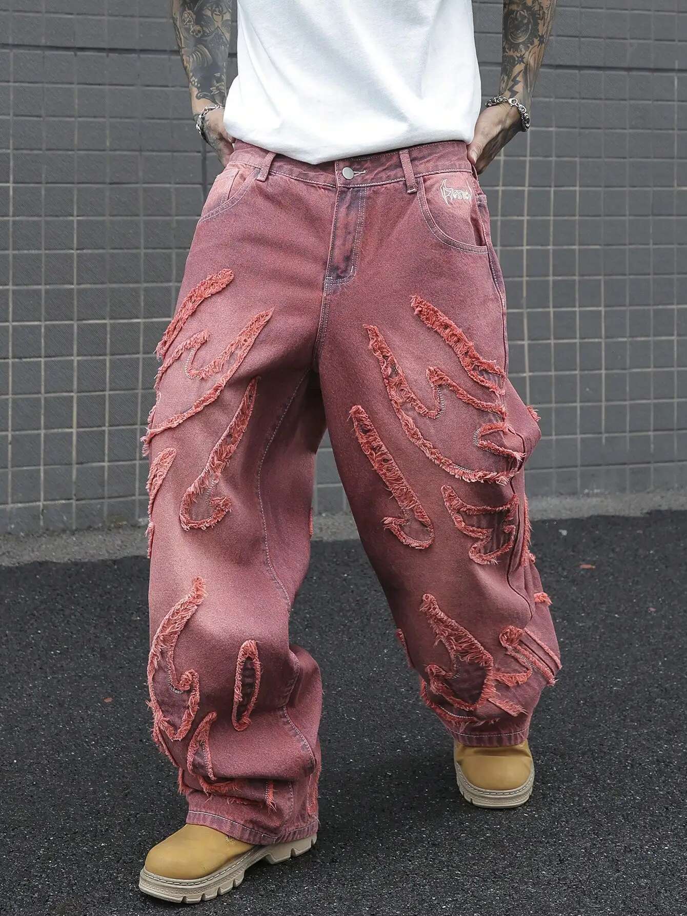 Vintage Hip Hop Wash Flame Pattern Embroidery Y2k Baggy Men And Women High Waist Slouchy Jeans Gothic Pants Streetwear