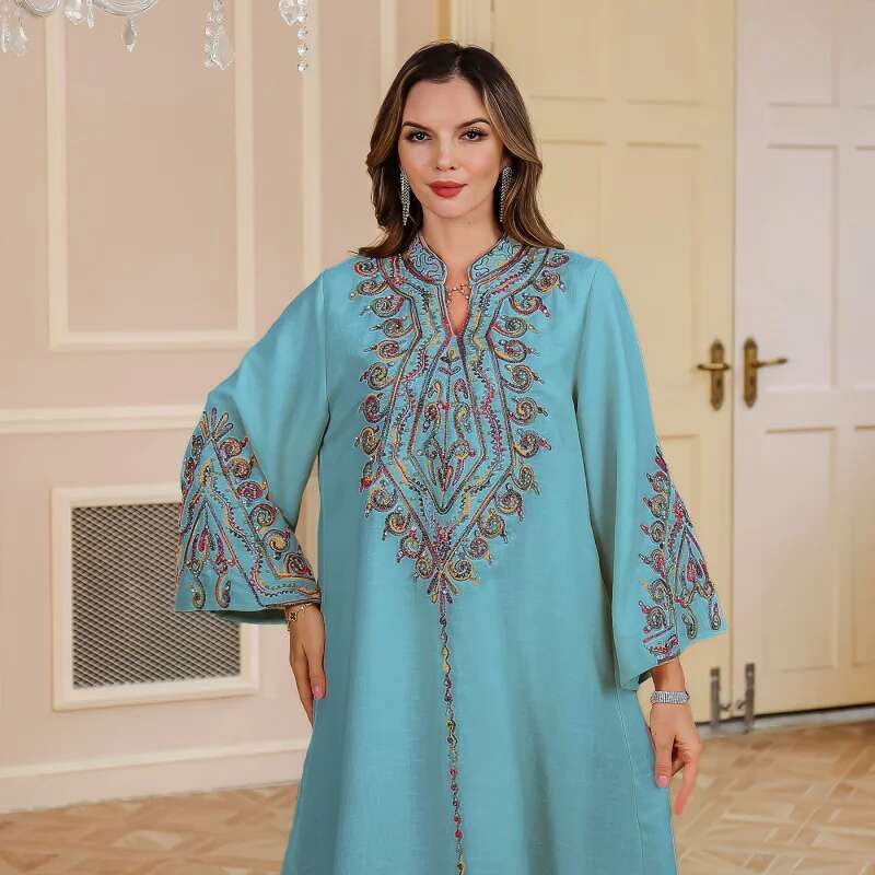 Dongdumaoyi Dubai Djellaba Dameskleding Abaya Arabische Damesjurk Musilin Geborduurde Jurk W