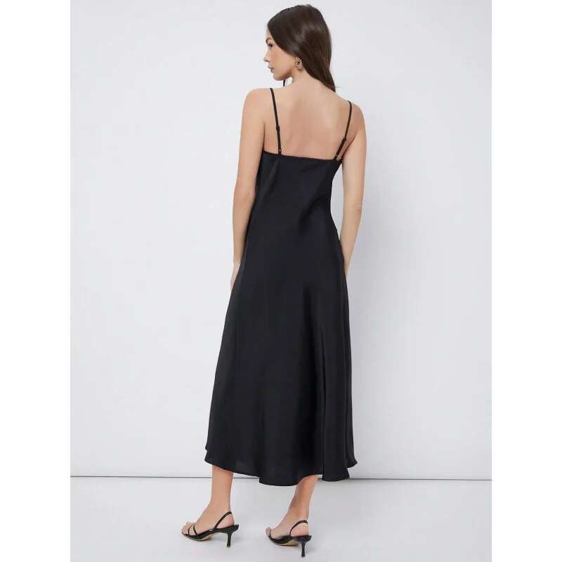 Dongdumaoyi Nieuwe Swing Kraag Glanzend Satijn Party Sling Jurk Maxi C