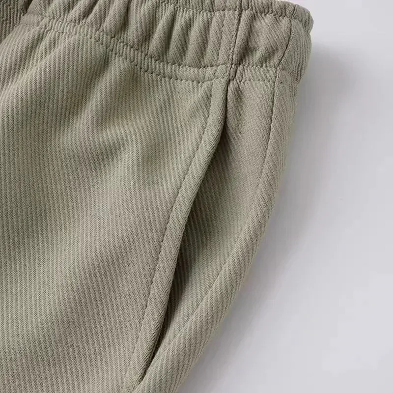 Loose straight casual pants elastic waist solid color drawstring sports menswomens bag retro 250327