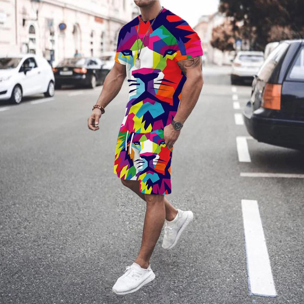 Mens casual sportswear round neck short sleeved loose fit sweatshirt suit style personalized streetwear summer items 250327