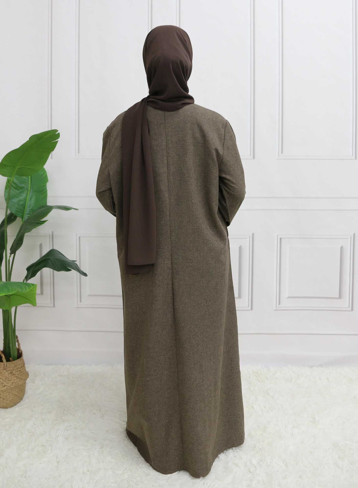 Modest Closed Plain Long Slve Abaya Without Hijab With Belt Basic Islamic Eid Clothes Dress X2505141