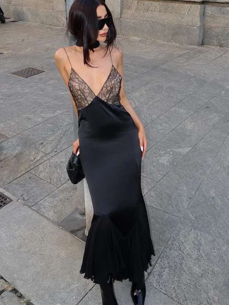 Dongdumaoyi Mode Patchwork Kant Bustier Koningin Stijl Sexy Slim Fit Mesh Zoom Strappy Vrouwen Jurk C