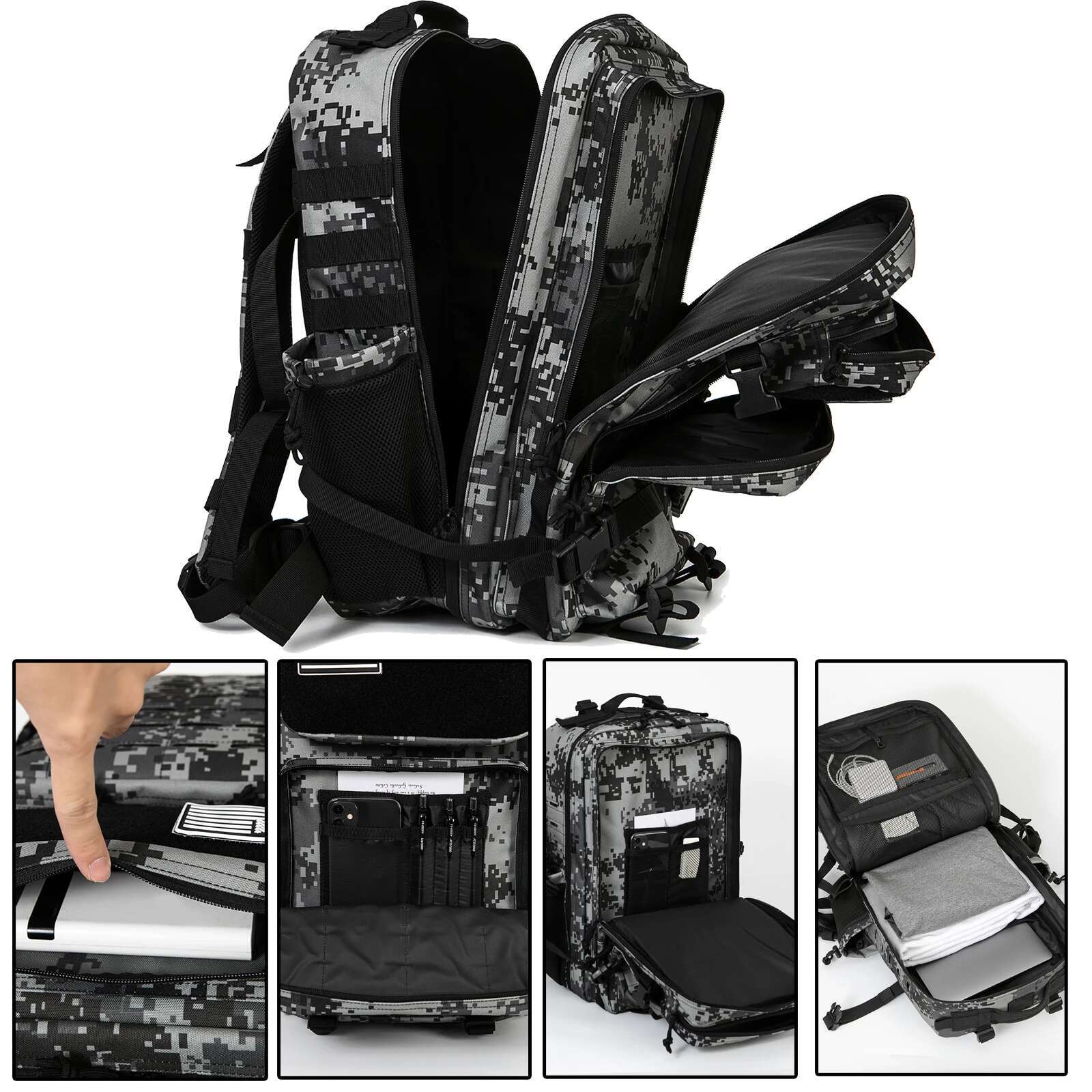Qt&Qy 50L Tactical Survival Bag Hunting MOLLE Backpack GYM For Men EDC Outdoor Hiking Rucksack Witch Bottle Holder