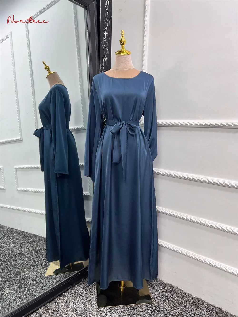 Fashion Sliky Djellaba Muslim Dress Dubai Full Length Flare Slve Soft Shiny Abaya Dubai Turkey Muslim Islam Robe WY921 X2505141