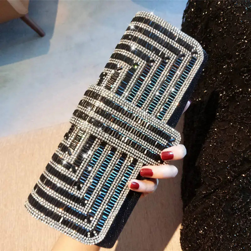 Factory direct diamond three discount dinner bag handmade bracelet wedding party crystal night clutch 250326